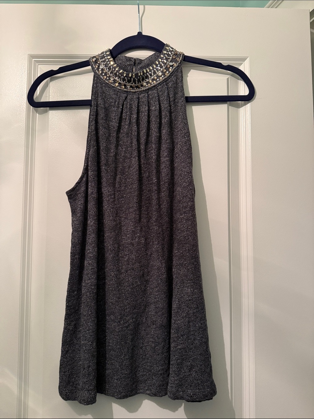 Beaded Halter Tank Top - Charcoal